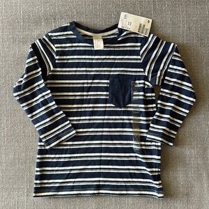 NEW H&M Navy Blue and White Striped Long Sleeve T Shirt Size 1 1/2-2Y NWT
